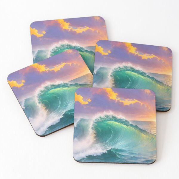 Item preview, Great wave and colorful ocean sunset 14 designed and sold by treatsntrinkets.