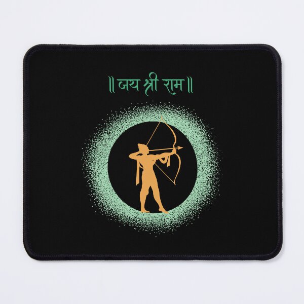 Item preview, jai Shree Ram  with bow  with   Green Glitter in Background7- black background designed and sold by mndesignworx.