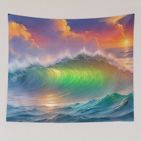 Item preview, Great wave and colorful ocean sunset 1 designed and sold by treatsntrinkets.