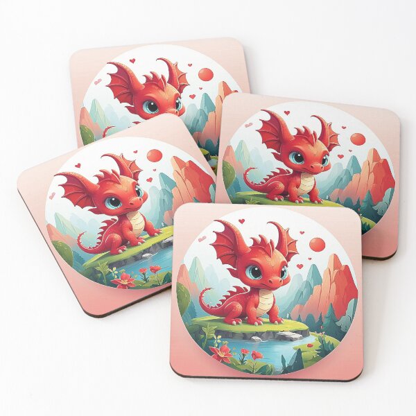 Item preview, Red baby dragon: view of mountains and flowers designed and sold by Minpadesign.