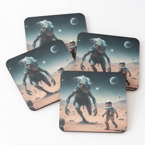 Item preview, Scary alien chasing astronaut on desert planet designed and sold by cyberheadscifi.