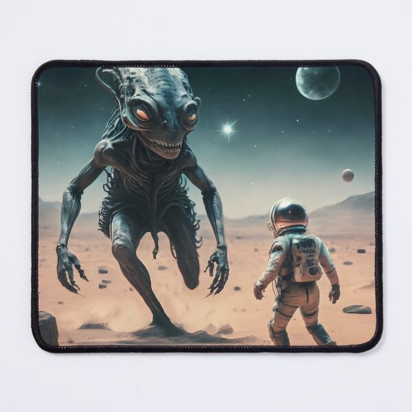 Item preview, Scary alien chasing astronaut on desert planet designed and sold by cyberheadscifi.