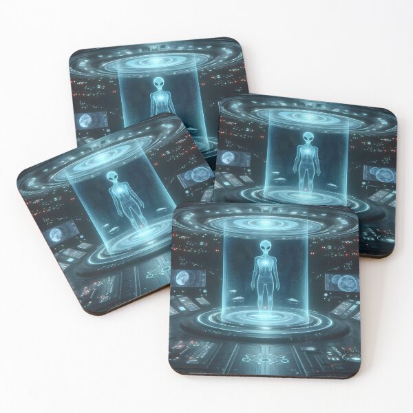 Item preview, Blue alien hologram inside UFO designed and sold by cyberheadscifi.