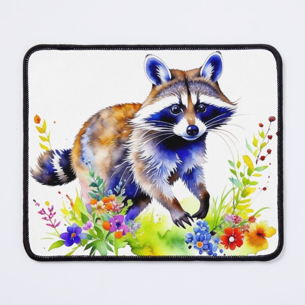 Item preview, Cute Adorable Raccoon Walking  in Bright Flowers Watercolor Paint designed and sold by HippieFarms11.