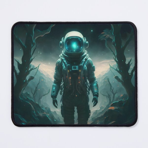 Item preview, Astronaut with blue light in alien forest designed and sold by cyberheadscifi.