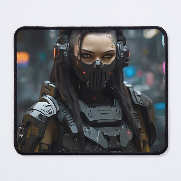 Item preview, Cyberpunk girl in future with mask and armor designed and sold by cyberheadscifi.