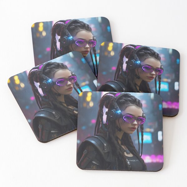 Item preview, Cyberpunk girl in future with purple glasses designed and sold by cyberheadscifi.