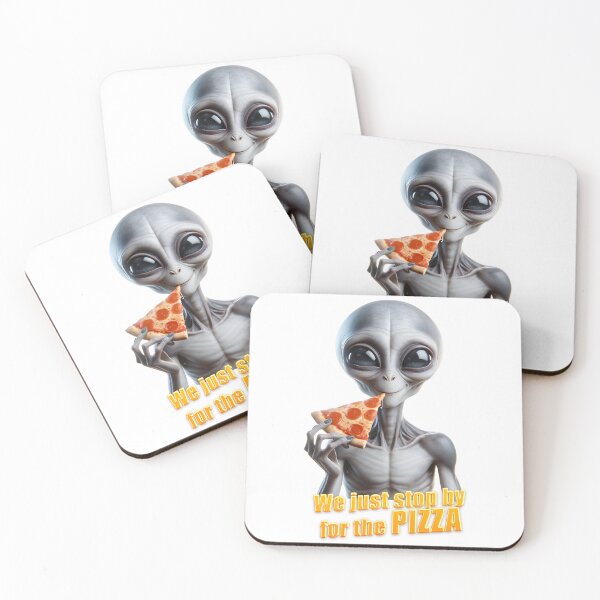 Item preview, Pizza Lovers from Outer Space. A Smiling Alien Devouring Pizza designed and sold by UFOFashionista.