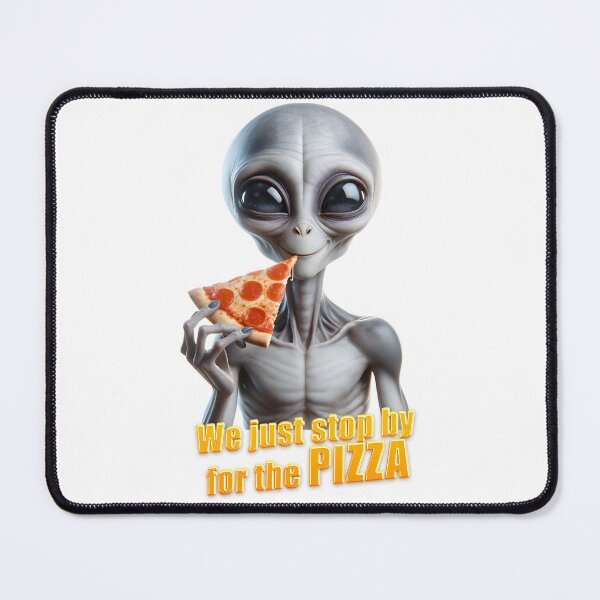 Item preview, Pizza Lovers from Outer Space. A Smiling Alien Devouring Pizza designed and sold by UFOFashionista.