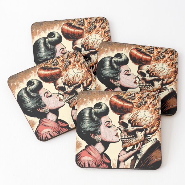 Item preview, Passion's Embrace: Woman Kissing a Flaming Skull designed and sold by Diegos-.