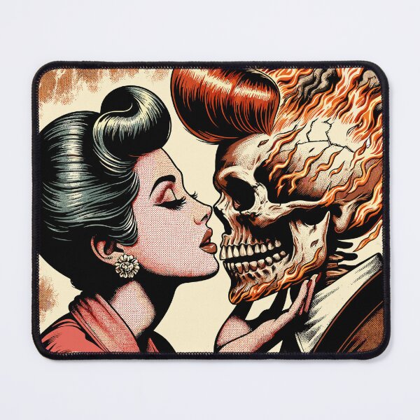 Item preview, Passion's Embrace: Woman Kissing a Flaming Skull designed and sold by Diegos-.