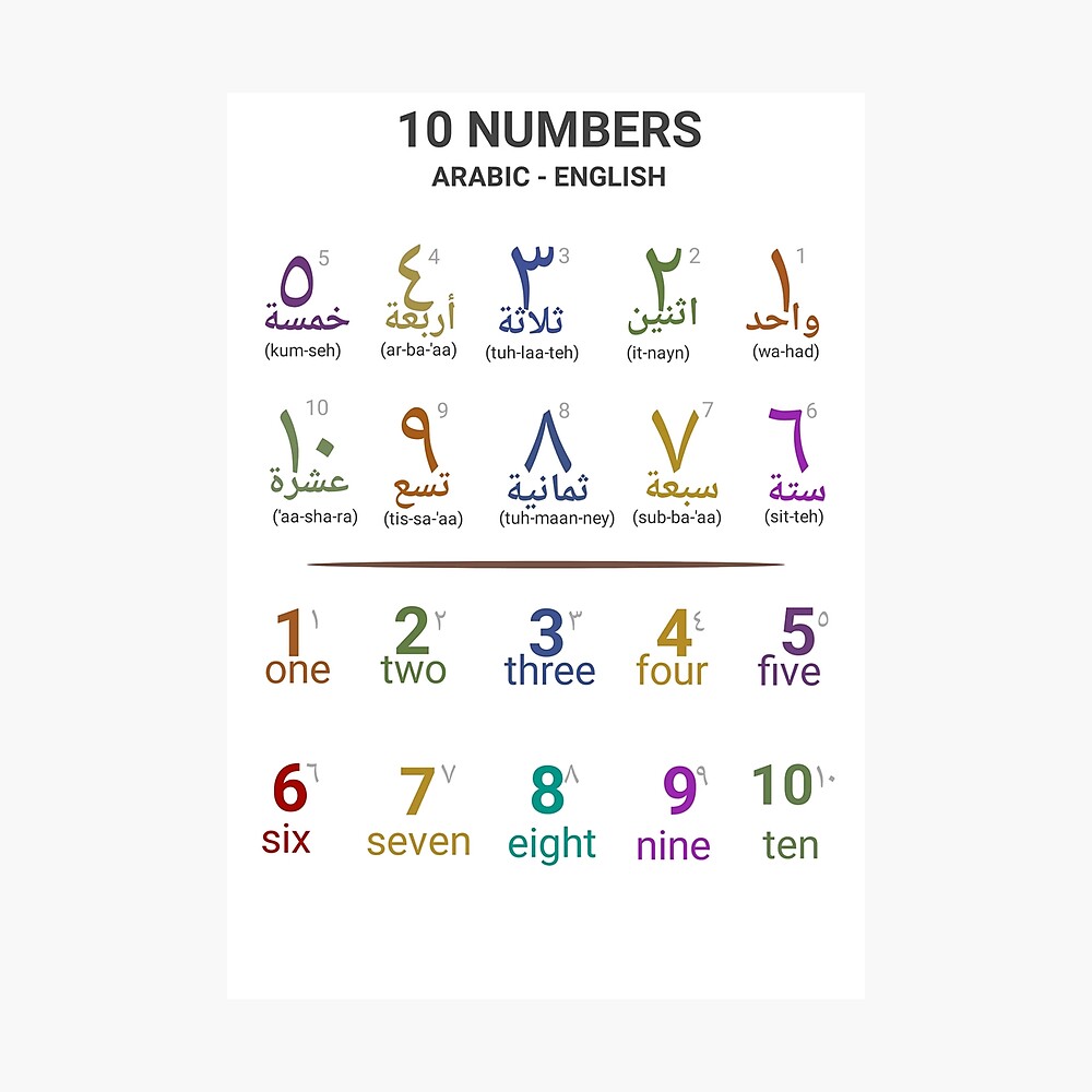 10 Arabic and English Numbers for Kids Poster