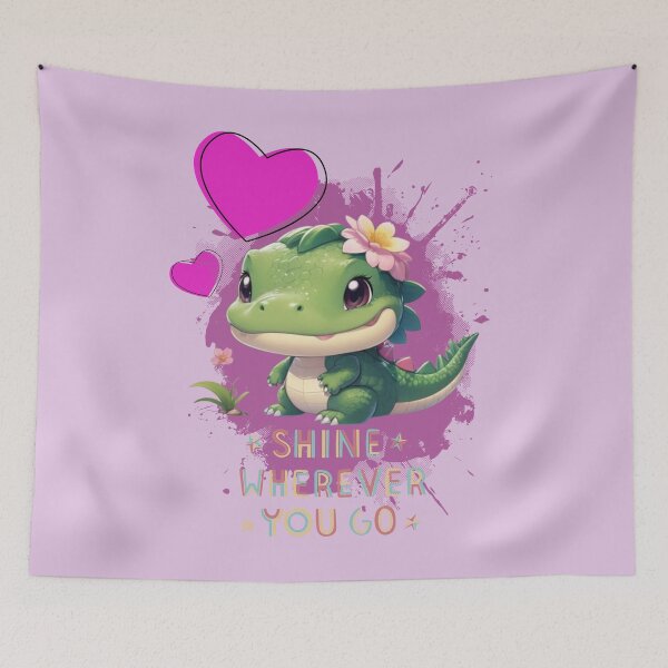 Item preview, Little baby crocodile with pink flowers and hearts designed and sold by Ecmoprints.