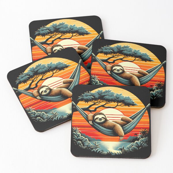 Item preview, Funny Sloth in Hammock, Retro Jungle Sunset designed and sold by WildPalette-Art.