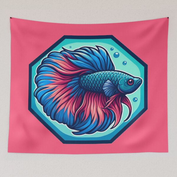 Item preview, Betta Cartoon Illustration Style betta Blue Red Fighting Fish designed and sold by CoffeeIsATrip.