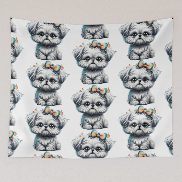 Item preview, Adorable dog. Small dog. Color: white, blue, light blue, gray, yellow designed and sold by MagelliShop.