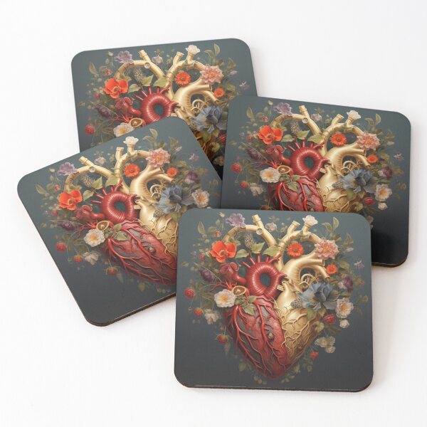 Item preview, Realistic Anatomical Heart Red and Gold with Flowers designed and sold by AgathaZolastore.