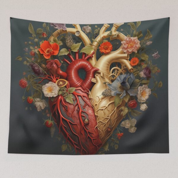 Item preview, Realistic Anatomical Heart Red and Gold with Flowers designed and sold by AgathaZolastore.
