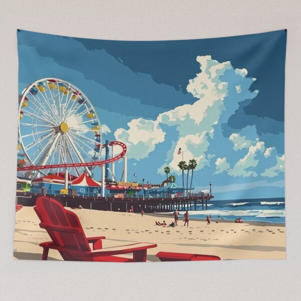 Item preview, A Pop Art Travel Print of Santa Monica - California - US designed and sold by StudioRedKoala.