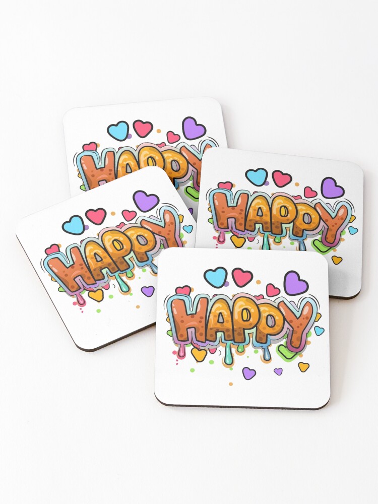 Thumbnail 1 of 5, Coasters (Set of 4), Happy designed and sold by ArtCraftLab.