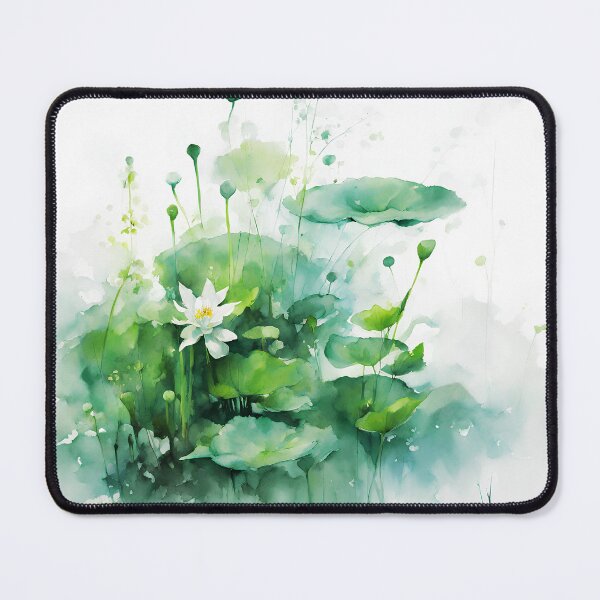 Item preview, green aquatic plants and waterlily impressionism watercolor for wallpaper or decorative art designed and sold by boyangyang.