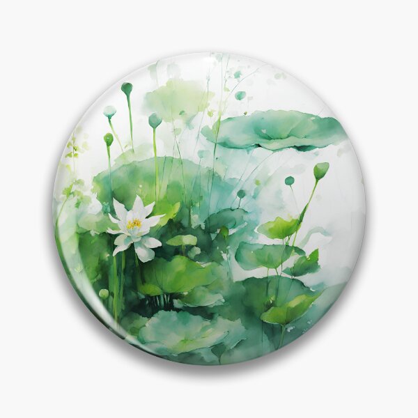 Item preview, green aquatic plants and waterlily impressionism watercolor for wallpaper or decorative art designed and sold by boyangyang.