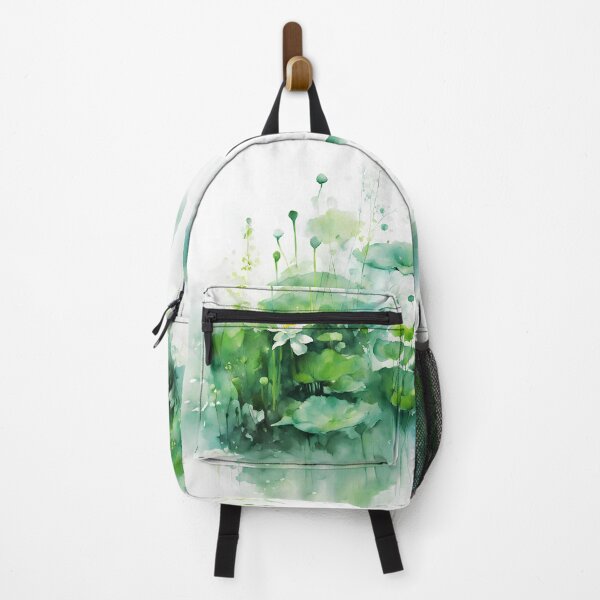 Item preview, green aquatic plants and waterlily impressionism watercolor for wallpaper or decorative art designed and sold by boyangyang.