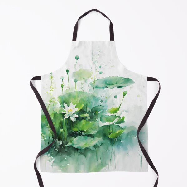 Item preview, green aquatic plants and waterlily impressionism watercolor for wallpaper or decorative art designed and sold by boyangyang.