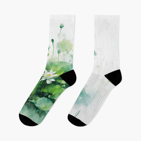 Item preview, green aquatic plants and waterlily impressionism watercolor for wallpaper or decorative art designed and sold by boyangyang.