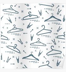 Pattern with clothes hangers and clothespins. Poster