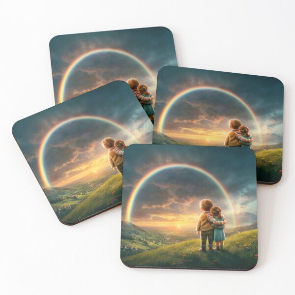 Item preview, A Boy and Girl Looking at the Sun Rise under a Rainbow After a Storm  designed and sold by Loving Nature Gifts.