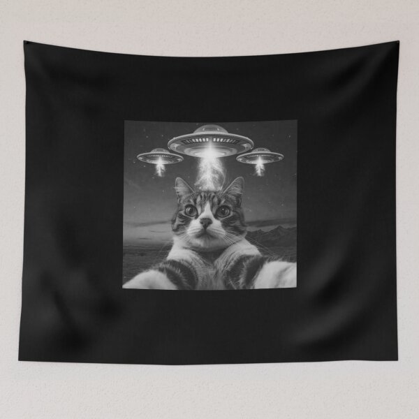 Item preview, Funny Cat Selfie In Front Of UFOs,ThreadWeird Alien Cat UFO designed and sold by love3617.