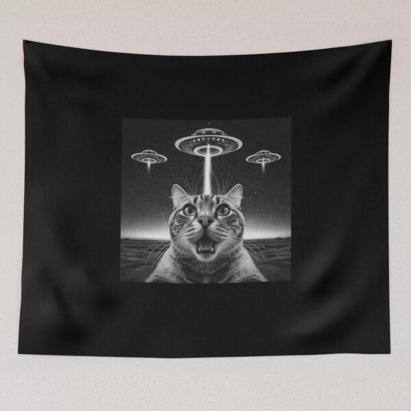 Item preview,  Funny Cat Selfie In Front Of UFOs,ThreadWeird Alien Cat UFO designed and sold by love3617.