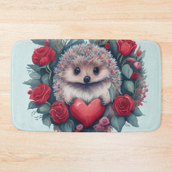 Item preview, Cute, enamored hedgehog with a red heart among roses - small portrait in vintage style. designed and sold by SaraSumi.