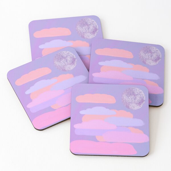 Item preview, Pink, and Purple Clouds with Moon - Hand-drawn designed and sold by Victoria Rose.