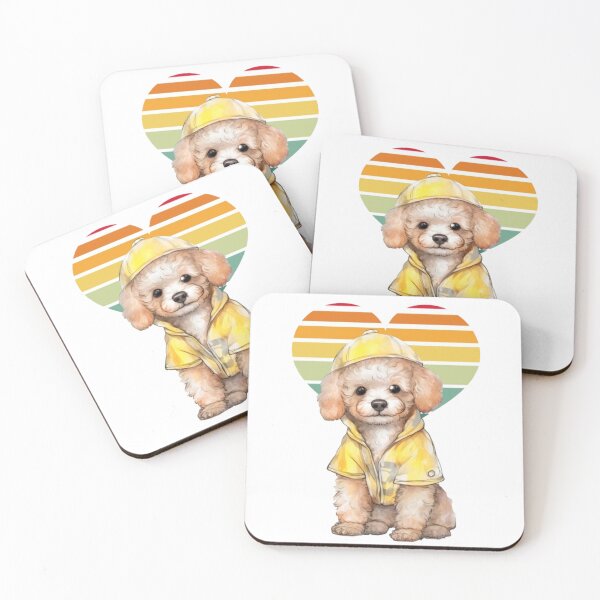 Item preview, Cute dog stylishly dressed in a yellow cap and jacket against a charming retro heart background designed and sold by kozlebozle007.
