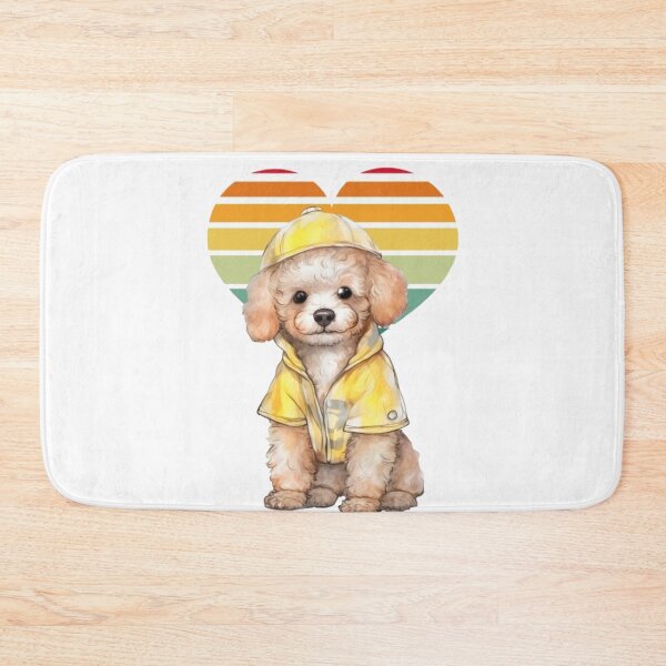 Item preview, Cute dog stylishly dressed in a yellow cap and jacket against a charming retro heart background designed and sold by kozlebozle007.