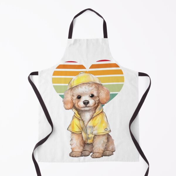 Item preview, Cute dog stylishly dressed in a yellow cap and jacket against a charming retro heart background designed and sold by kozlebozle007.