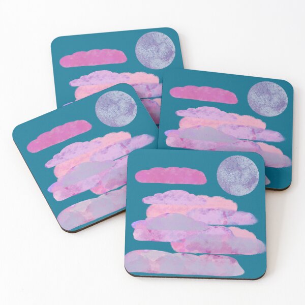 Item preview, Pink, and Purple Clouds with Moon - Hand-drawn designed and sold by Victoria Rose.
