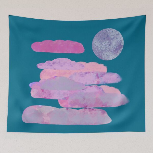 Item preview, Pink, and Purple Clouds with Moon - Hand-drawn designed and sold by Victoria Rose.