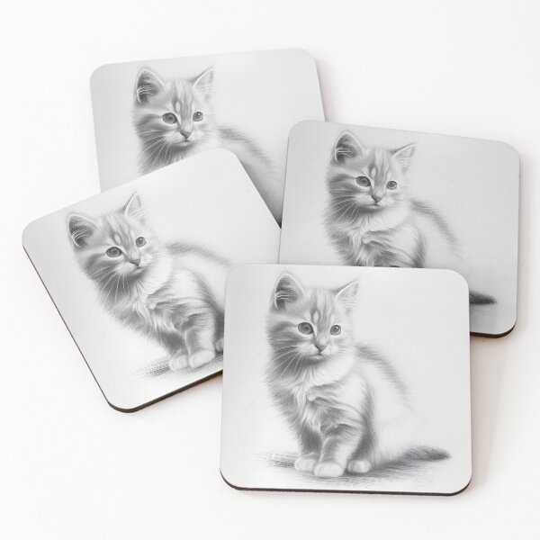 Item preview, Black and white cat pencil drawing designed and sold by Pencil-Art.