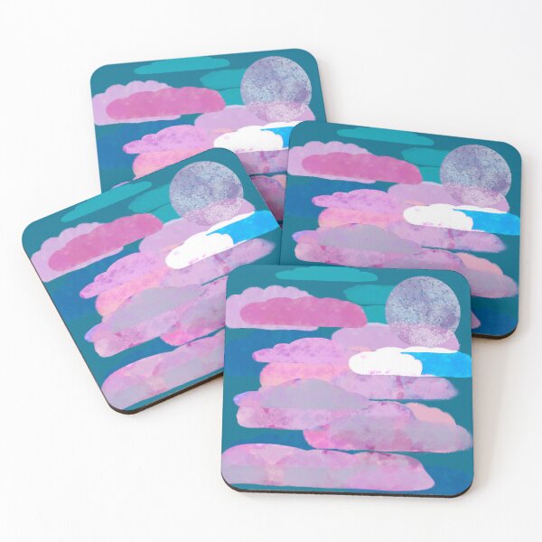 Item preview, Pink, and Purple Clouds with Moon - Hand-drawn designed and sold by Victoria Rose.