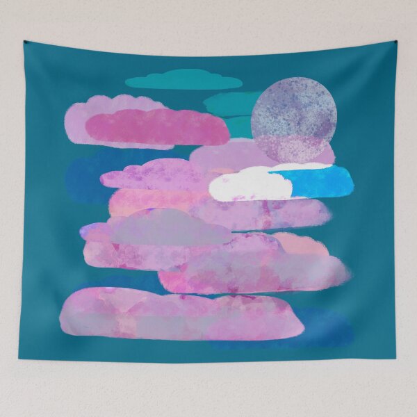 Item preview, Pink, and Purple Clouds with Moon - Hand-drawn designed and sold by Victoria Rose.