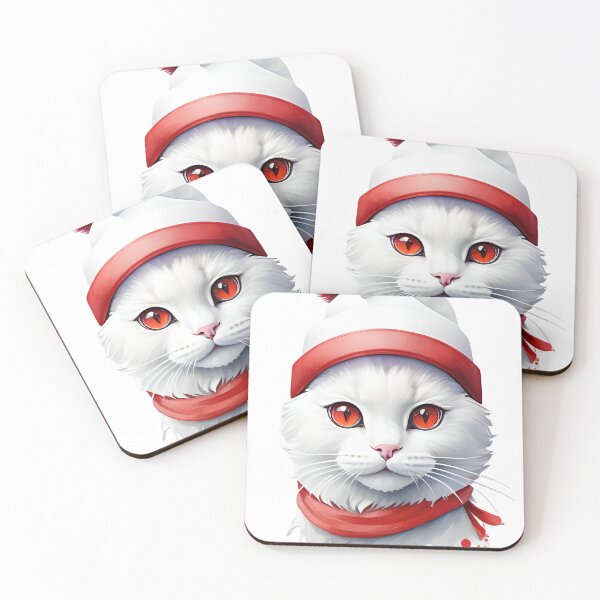 Item preview, a white cat wearing a red scarf and a white hat designed and sold by Babajexodas.