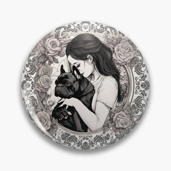 Item preview, French bulldog eternal love, dog mum tenderly hugs a frenchie designed and sold by AriChaber.