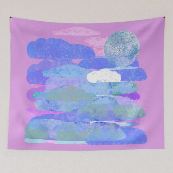 Item preview, Pink, Purple, and Blue Clouds with Moon - Hand-drawn designed and sold by Victoria Rose.