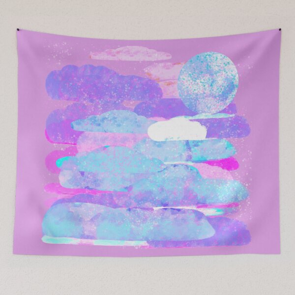Item preview, Pink, Purple, and Blue Clouds with Moon - Hand-drawn designed and sold by Victoria Rose.