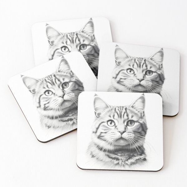Item preview, Black and white cat pencil drawing designed and sold by Pencil-Art.
