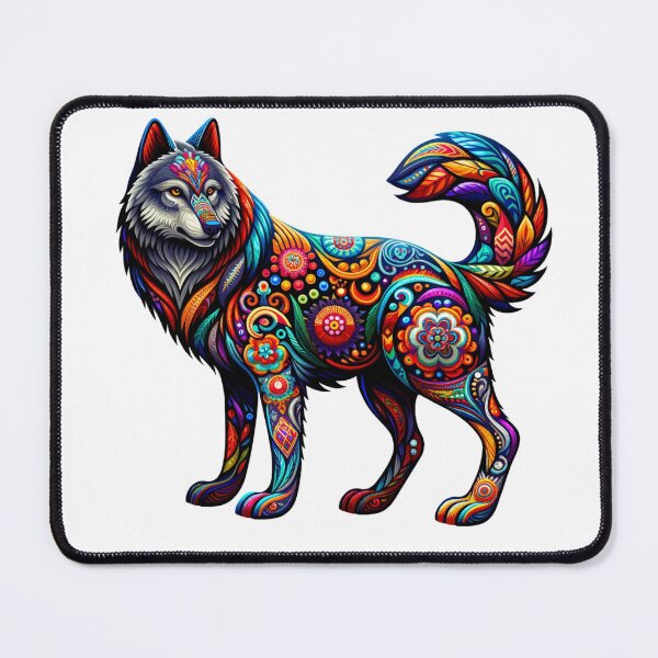 Item preview, Alibrije style Wolf with dream-inspired vibrant patterns and bold hues designed and sold by TheScruffyGoose.