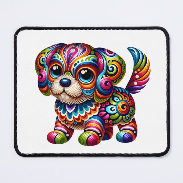 Item preview, Alebrije style vividly colored cute puppy with intricate patterns and surreal features designed and sold by TheScruffyGoose.